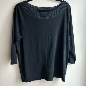 Ralph Lauren Black Crochet Neckline Top